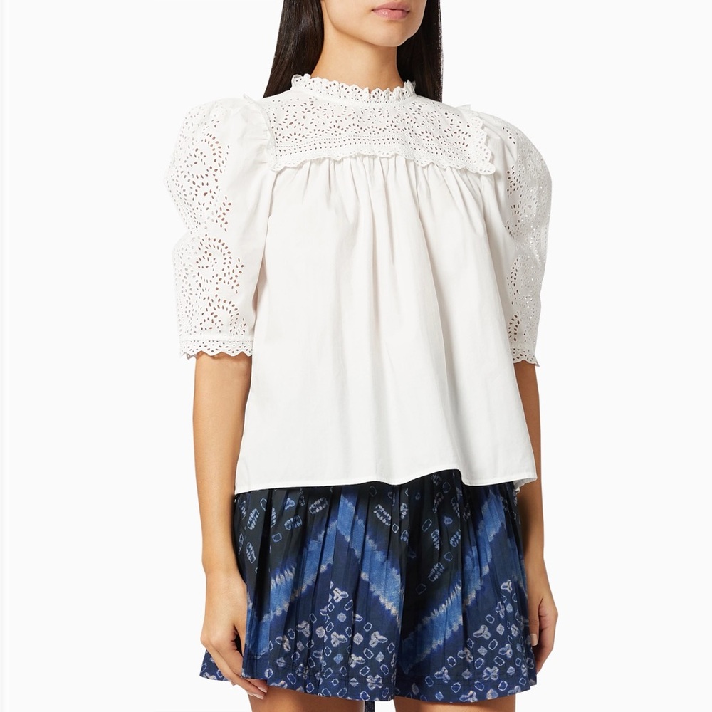 ULLA JOHNSON Yvonne Puff Sleeve Broderie Blouse in Cotton